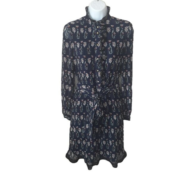 Tory Burch Deneuve Navy Floral Dress 2 Work Date Night Wedding Romantic - Picture 1 of 14